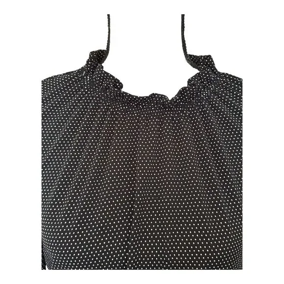 Adrianna Papell Ruffle‎ Neck  Top Women's Size L Large Pindot Black White - Picture 3 of 14